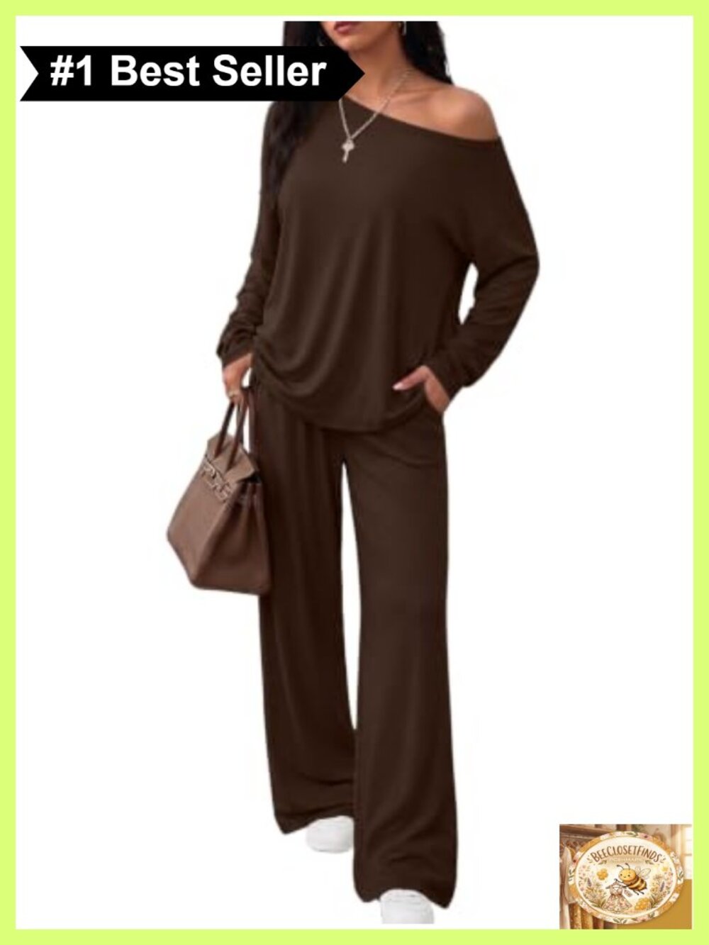 2 Piece Lounge Set Off Shoulder Top Wide Leg Pants Casual Set